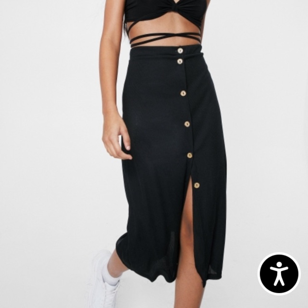 Button down black midi skirt